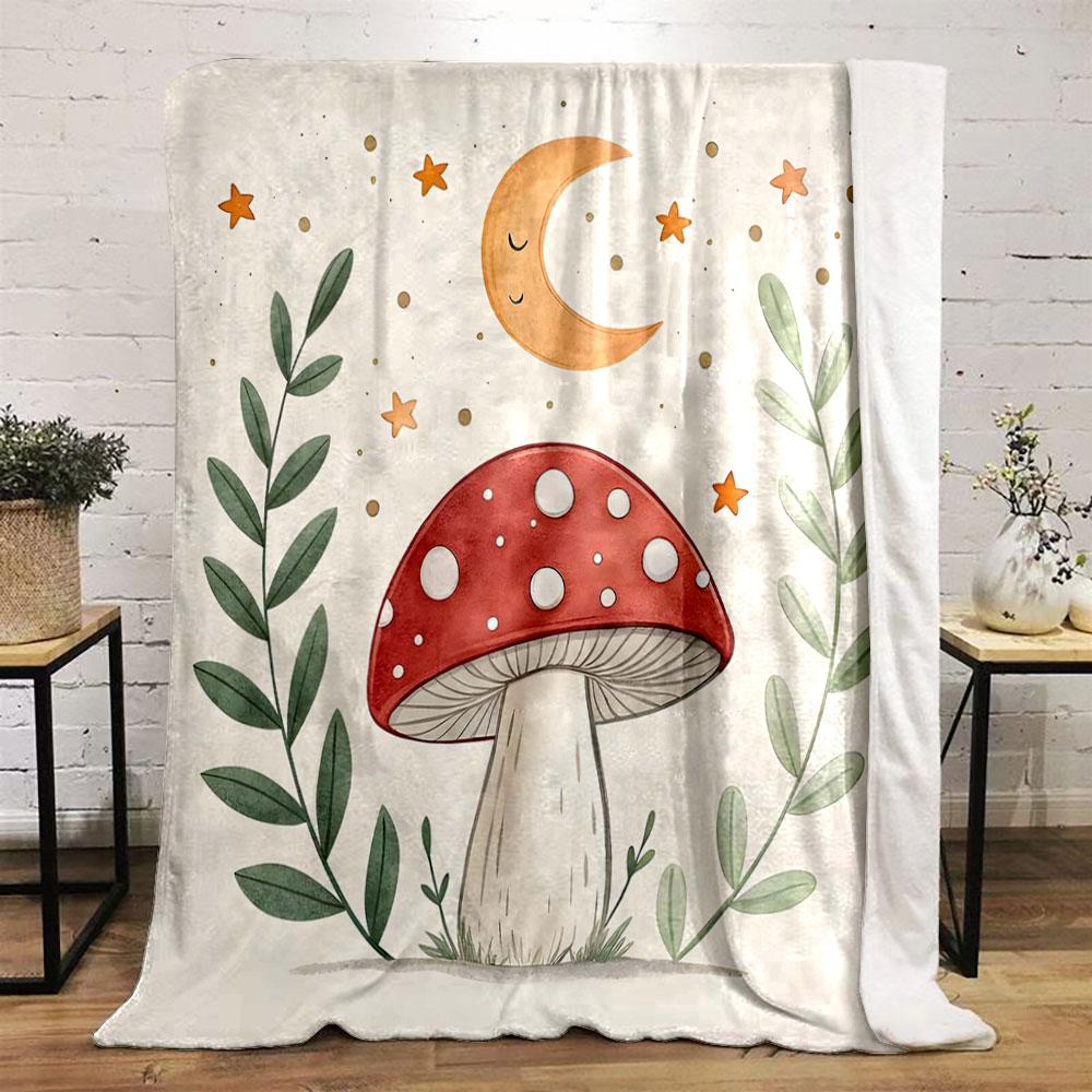 Mushroom and Moonlit Fantasy print blanket soft and cozy perfect for the living room bed sofa or a nap,gift