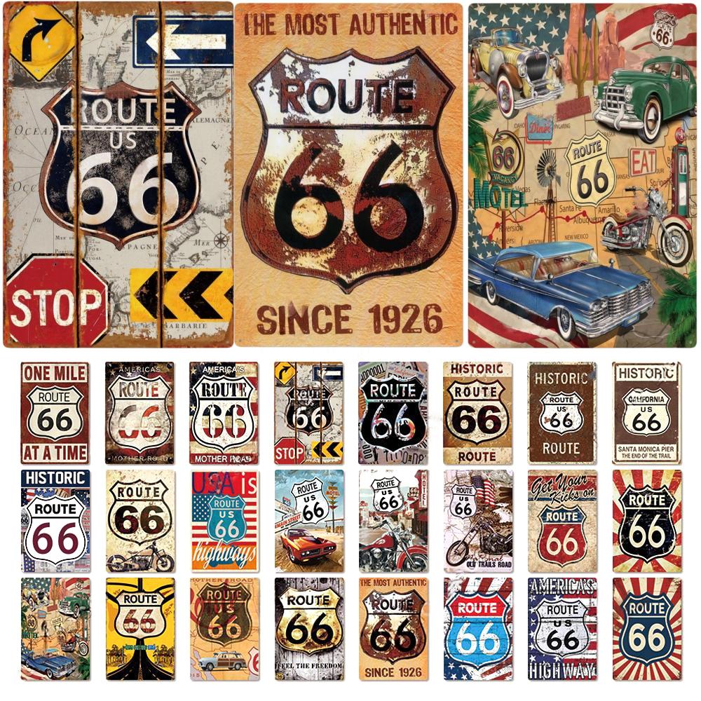 Винтажные металлические жестяные таблички, постеры Route 66, декоративная металлическая табличка, винтажный ретро-декор для гаража, стены бара или клуба.