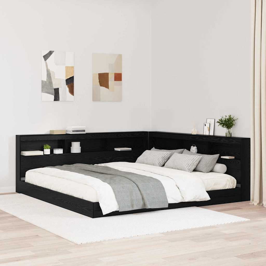 Storage Headboard Black Oak Look 200 cm Wood Based Panel