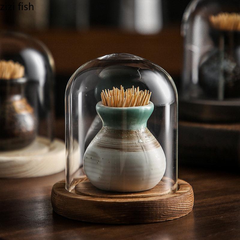 Высококачественная керамическая коробка для зубочисток, ретро-контейнер для хранения ватных палочек, стеклянная крышка, простой домашний кухонный настольный держатель для зубочисток, диспенсеры