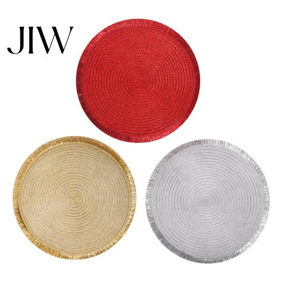Thermal Insulation Table Mat Christmas Round with Tassel, Heat Resistant PP Placemat, Waterproof Protectors Decorative for Holiday And New Year Party