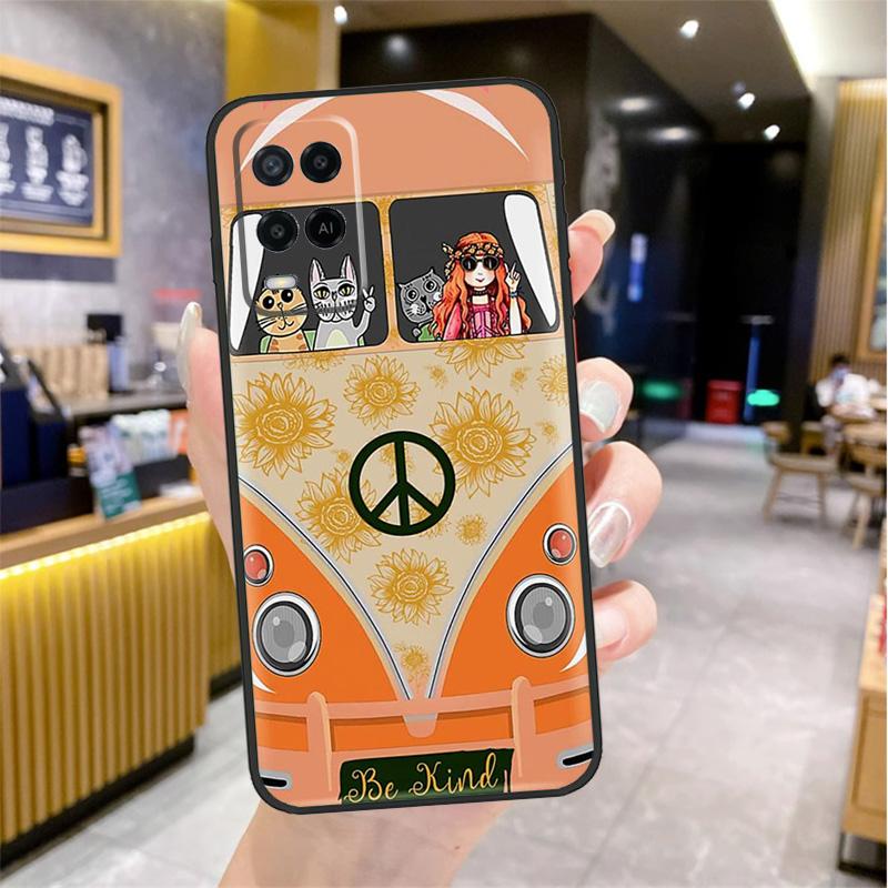 Hippie Peace Bus and Sunflower Case For Oppo A96 A76 A16 A17 A18 A60 A80 A40 A38 A58 A78 A98 A94 A74 A54 A15 A57 A77 A5 Pro