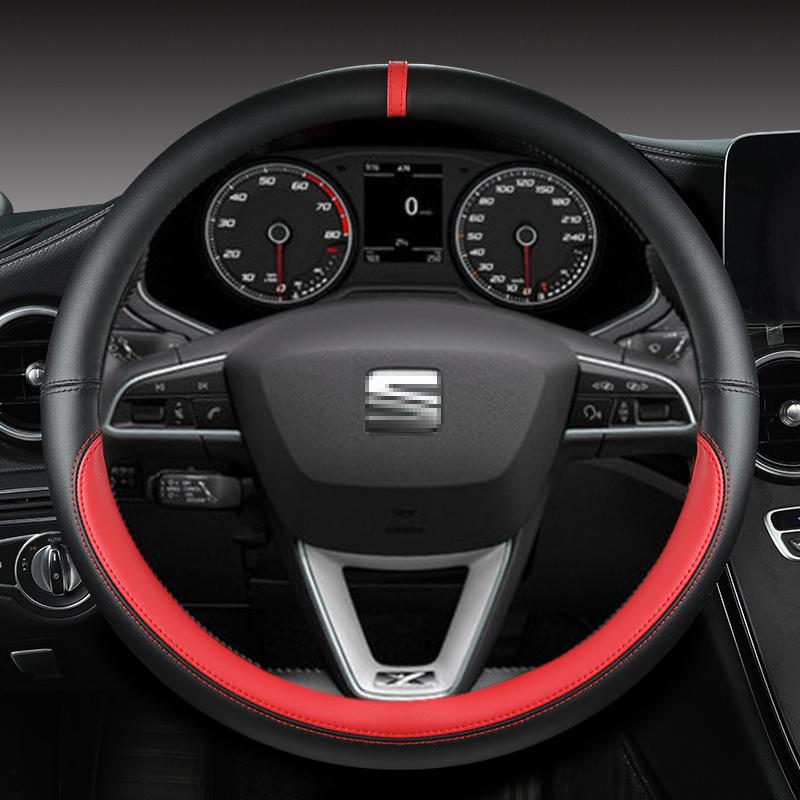 xkzh8 Microfiber Leather Car Steering Wheel Cover Non-Slip 38cm For Seat Tarraco Arona Ateca Ibiza Toledo Mii Leon Arosa Exeo ST FR