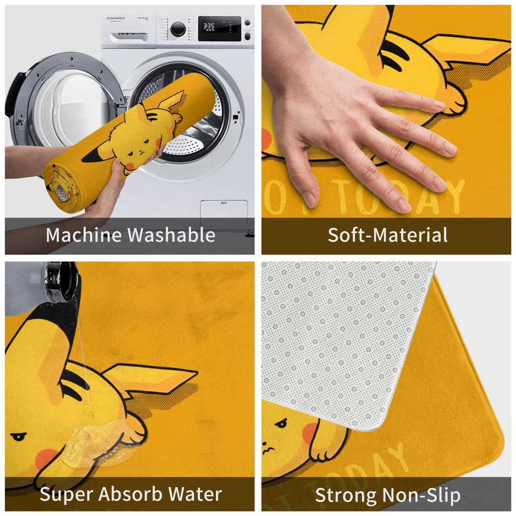 Lazy Pikachus Not Today Doormat Anti-Slip Bathroom Kitchen Mat Toilet Door Floor Entrance Carpet Rug