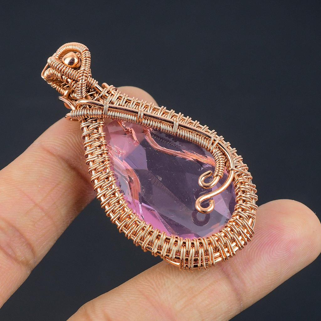 Pink Kunzite Pendant Gemstone Jewelry, 999 Copper Wire Wrapped Pendant, Handmade Jewelry Birthstone Pendant, Gift For Him