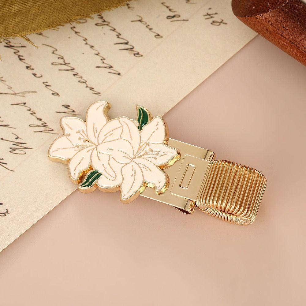 Retro Metal Pen Holder Flower Journal Clip Portable Paper Fix Clips Student