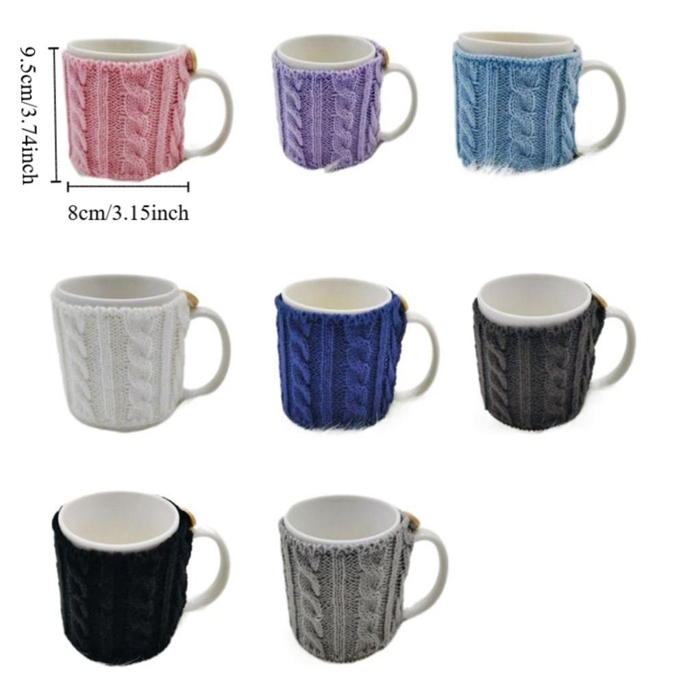 4PCS/SET Warm Knitted Coffee Mug Cover Heat-proof Washable Insulated Cup Sleeve Handmade Stretchable Coffee Cup Cover