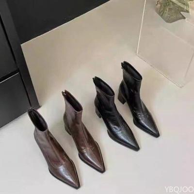 Модная универсальная женская ретро обувь ботильоны женские на высоком толстом каблуке с острым носком элегантные минималистичные короткие ботинки