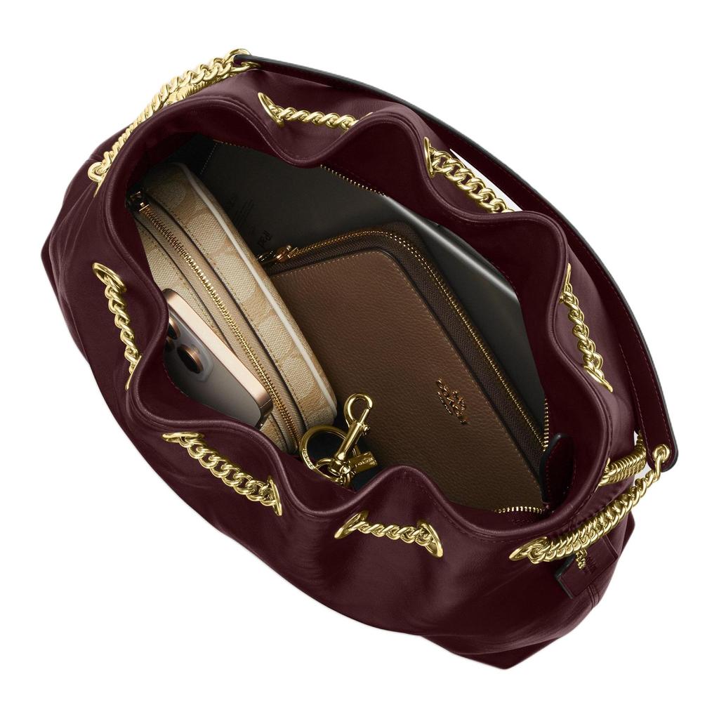 Coach Evelyn 34 Gold Buckle Leather Shoulder Bag Large Women shoulder bag Burgundy CCZ79-IMORX