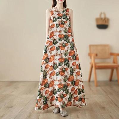 Новые хлопковые винтажные платья без рукавов с цветочным принтом для женщин, повседневные свободные длинные летние платья