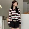 A College-style Color-blocked Striped Polo Collar Long-sleeved Knitted Top with A Unique Retro Design for Women's Autumn and Winter
