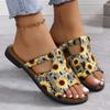 Foreign Trade Large Size Set of Toe Slippers for Women 2025 Summer New Ethnic Style Fashion Sunflower Flat Bottom Beach Sandals for Women