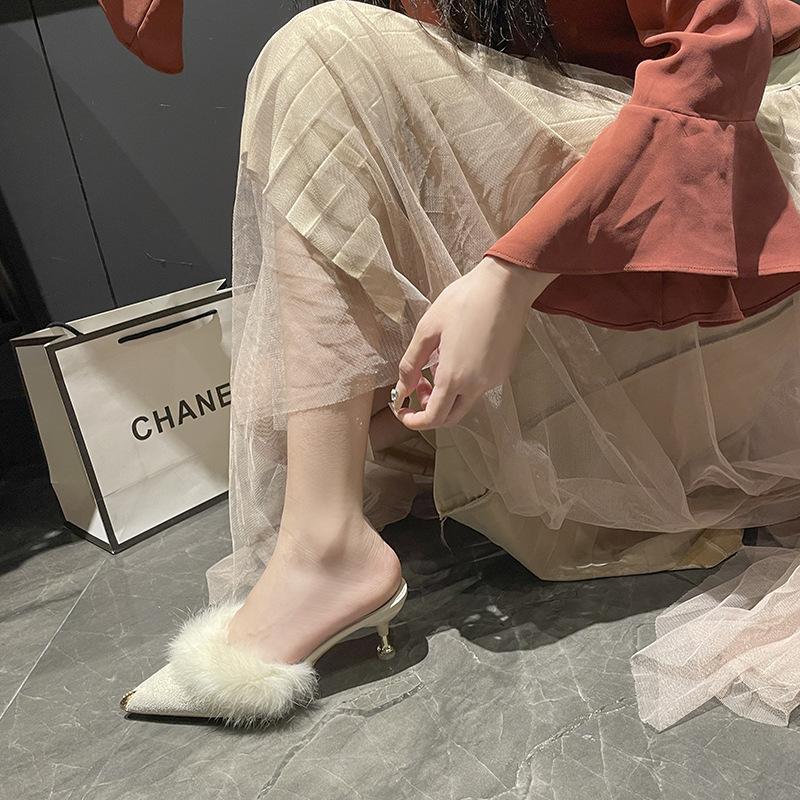 2024 весна новые босоножки на высоком каблуке Mao Mao модная одежда новые заостренные носы тонкий каблук сумка голова Muller полутапочки женские