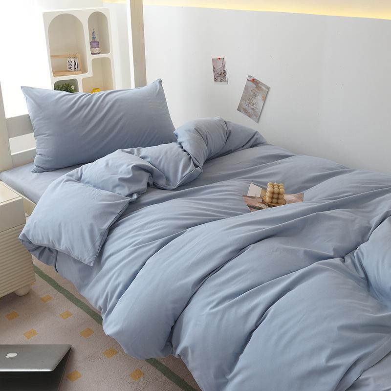 Solid Color Washed Cotton Brushed Student Three-piece Set of College Dormitory Sheets and Quilt Cover Four-piece Duvet Cover