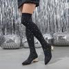 Autumn Winter Stretch Fabric Over The Knee Women Boots Rhinestones Thick with Pointed Nightclubs Thigh High Long Booties