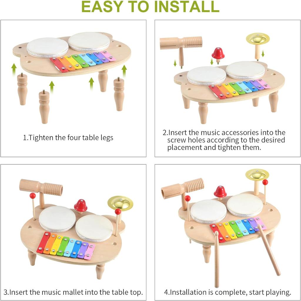 Детская барабанная установка Детские музыкальные инструменты Игрушки Монтессори Деревянный ксилофон Дошкольный музыкальный комплект Ударные игрушки Бубен День рождения
