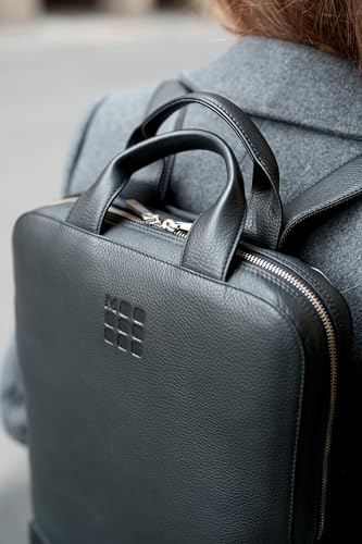 Moleskine Classic Leather Business Backpack with 15-inch Laptop Storage, Vertical Design, Men's, Black, One Size