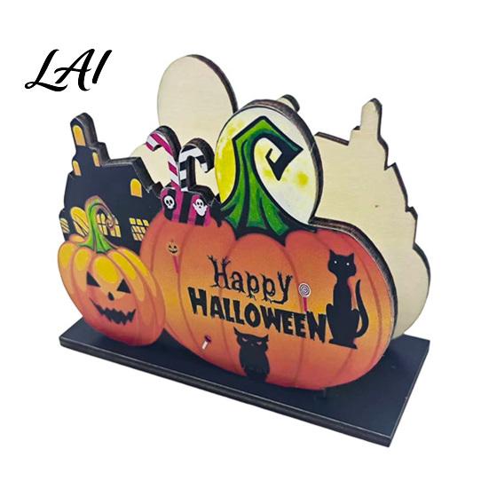 Square Napkin Storage Box Halloween Wooden Holder Ghost Pumpkin Decorative Tabletop Tissue Dispenser Autumn Holiday Tableware Paper Organizer