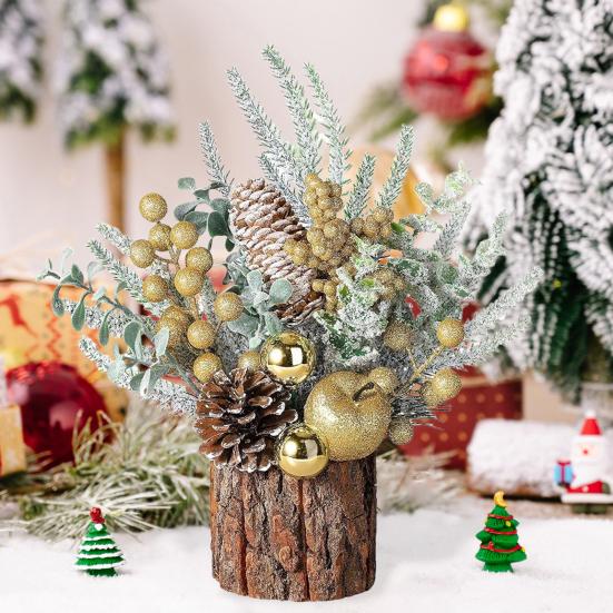 Маленькая искусственная рождественская елка с украшениями из сосновых шишек и ягод для дома, комнаты, зимы, дома, улицы, новогоднего украшения для вечеринки