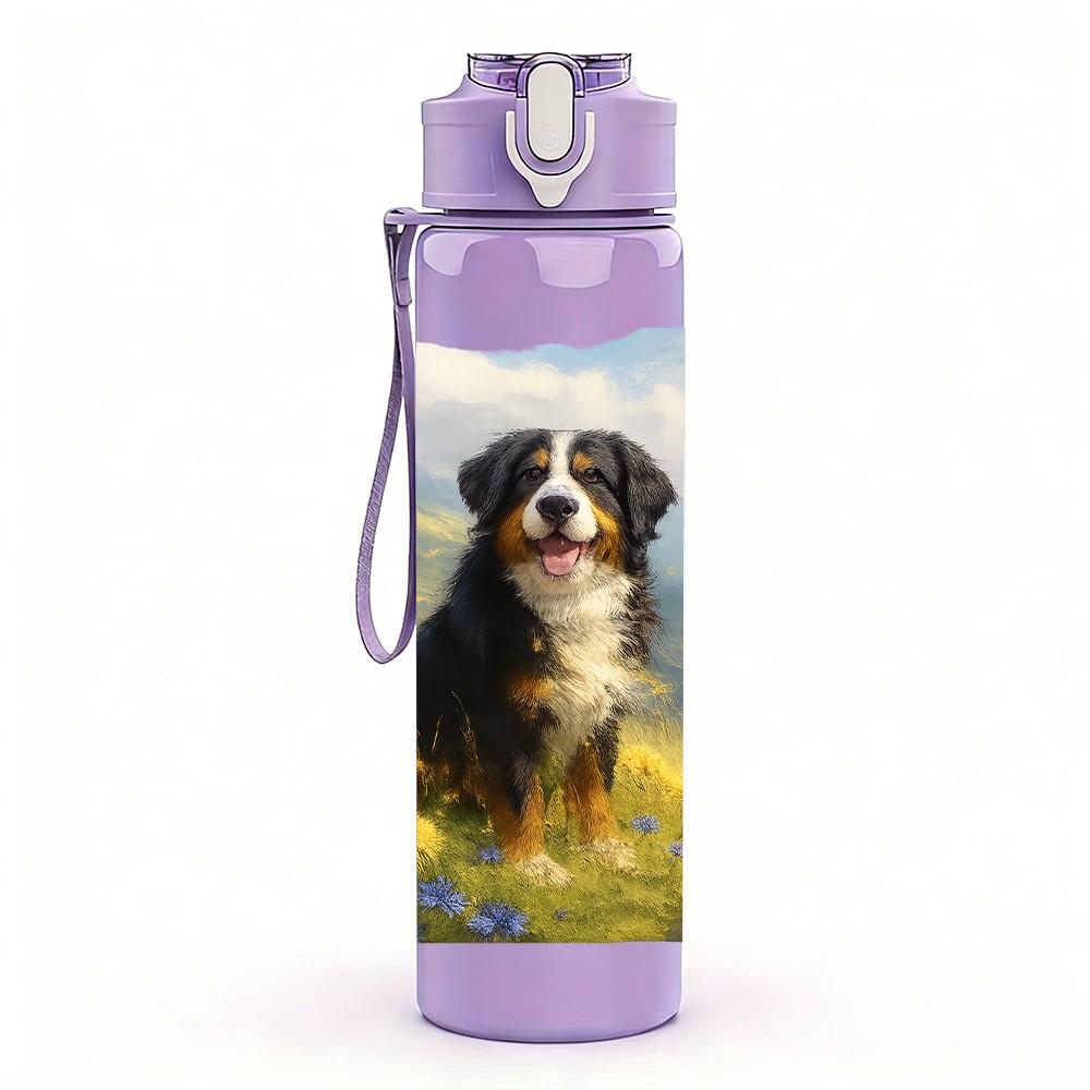 1PC Border Collie Flower Meadow 750ml Color Plastic Sports Water Bottle Leakproof Flip Straw Lid Suitable for Sports Office Home Use