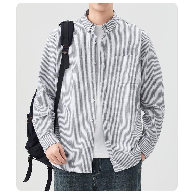 Men S Long Sleeve Striped Cotton Shirt Casual Style