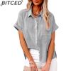 Весна Лето Женские Топы Повседневный Стиль Хлопок Карман Короткий Рукав Рубашка Футболка