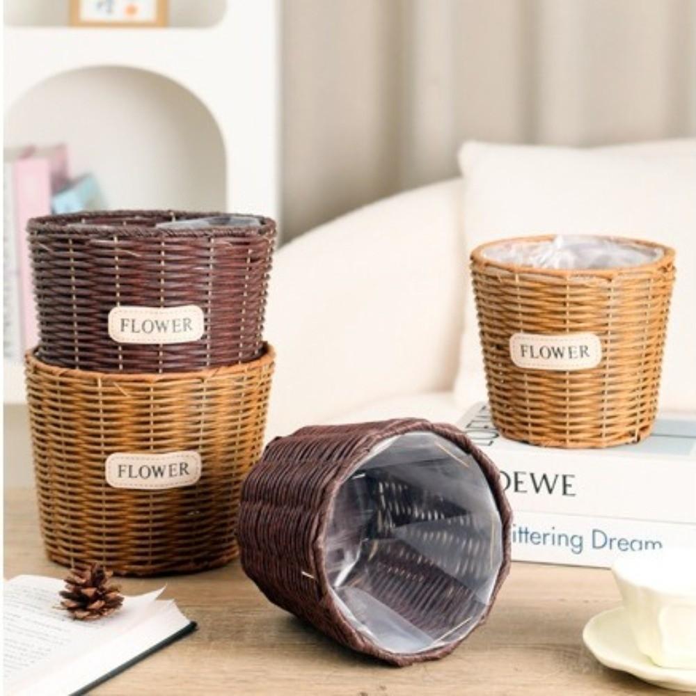 Tabletop Imitation Rattan Basket Plastic Rattan Storage Baskets Woven Plant Pot Indoor Storage