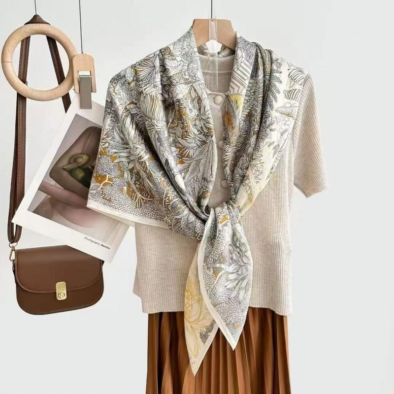 Womens Silk Scarf 110cm Large Square Shawl Air Conditioning Office Fashion Luxury