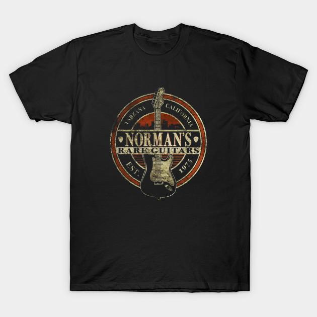 Asian Size Men Black Print T-shirt Norman'S Rare Guitars Vintage No-Cut Heat Transfer Print Cotton Tshirt