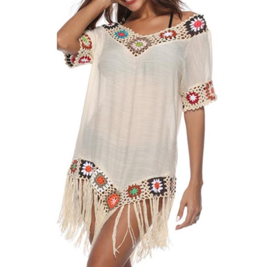 Бикини с вырезами, вязаный крючком, пэчворк, свободный облегающий солнцезащитный купальник, туника