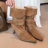 NEW Sexy Thin High Heels Street Style Brown Ankle Boots Women Pleated Buckle Strap Modern Booties Stripper Party Shoes