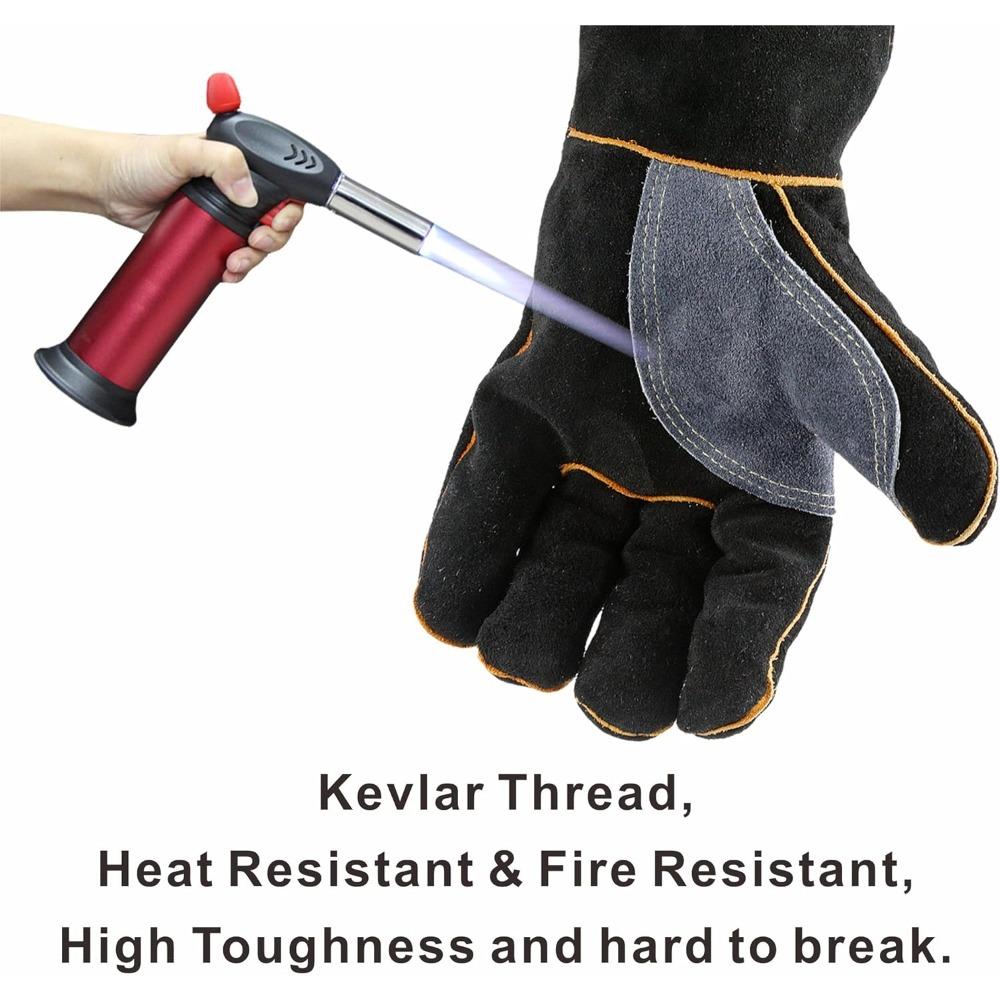 High-temperature and Fire-resistant Gloves Made of Cowhide with Kevlar Stitching. Heat Insulated and Bite-resistant Gloves.
