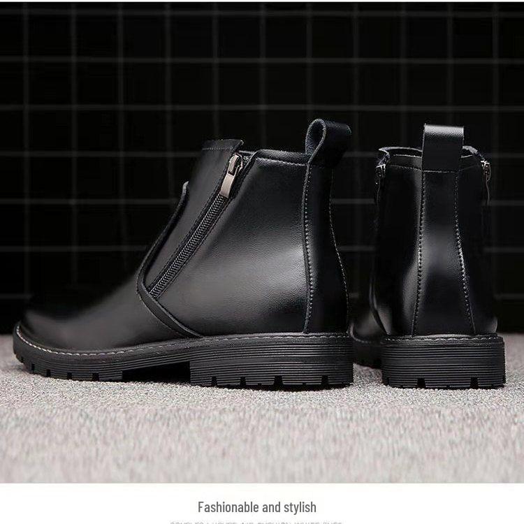 Мужские высокие ботинки Martin: Мягкая кожа, Увеличивающие рост, Плюс бархат, Утолщенные зимние хлопковые ботинки.