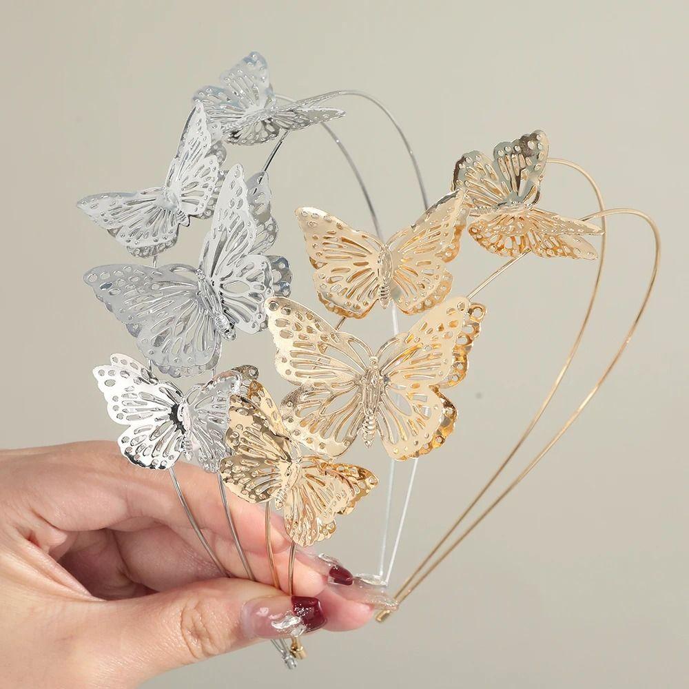 Metal Tiara Hair Band Butterfly Double Layer Headband Fashion Hollow Butterfly Headband Women Use