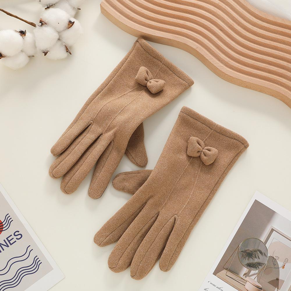 Теплые перчатки женские бархатные утолщенные ветрозащитные для улицы для верховой езды модные милые с бантом осенне-зимние перчатки