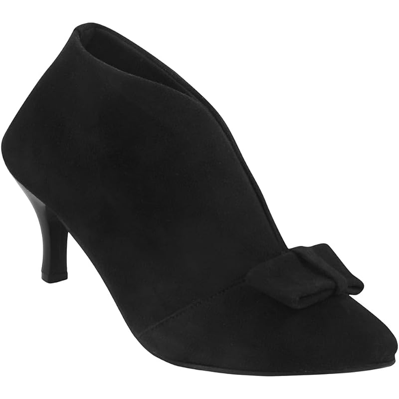 Shoetopia Women'S Blacksuede Ankle Boot Heels  Pointed Toe With Bow Detail, Stylish & Comfortable Shoes Eu37