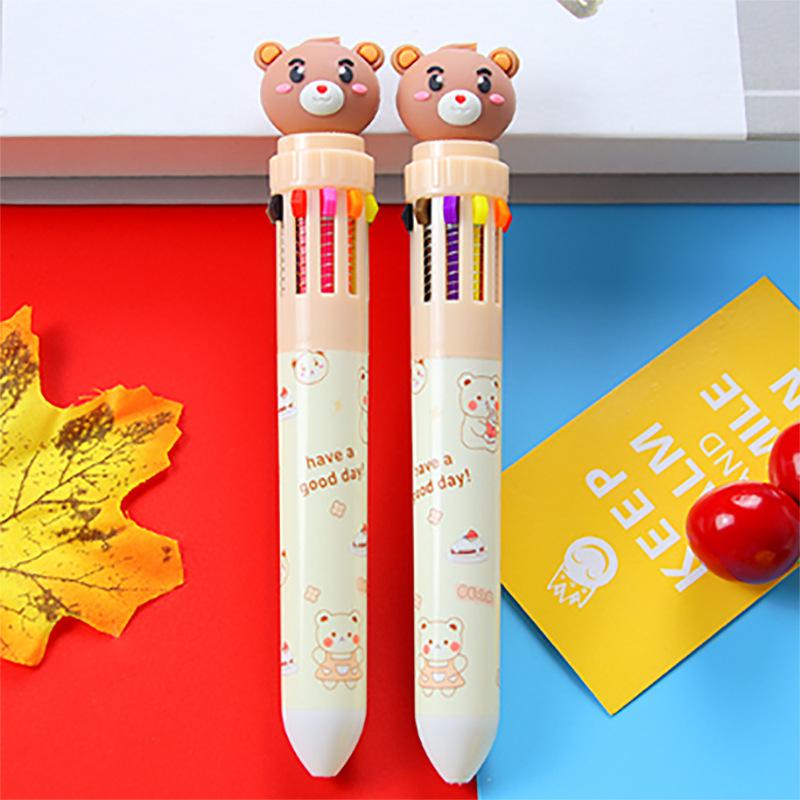 Cartoon Multi-Color Ballpoint Pen - 10 Colors for Cute Graffiti and Art, Ideal for Students