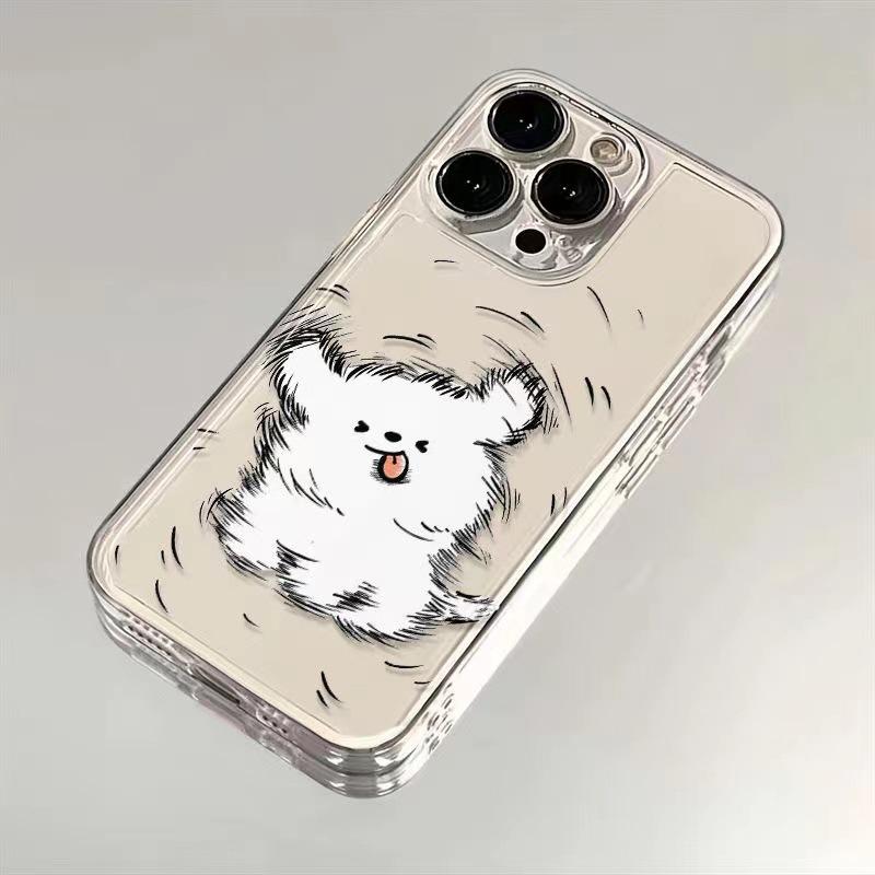 Cute Shaggy Dog Couple Print Phone Case for iPhone 17 16 15 14 13 12 11 16E Series Pro Max Plus Double Layer Protection