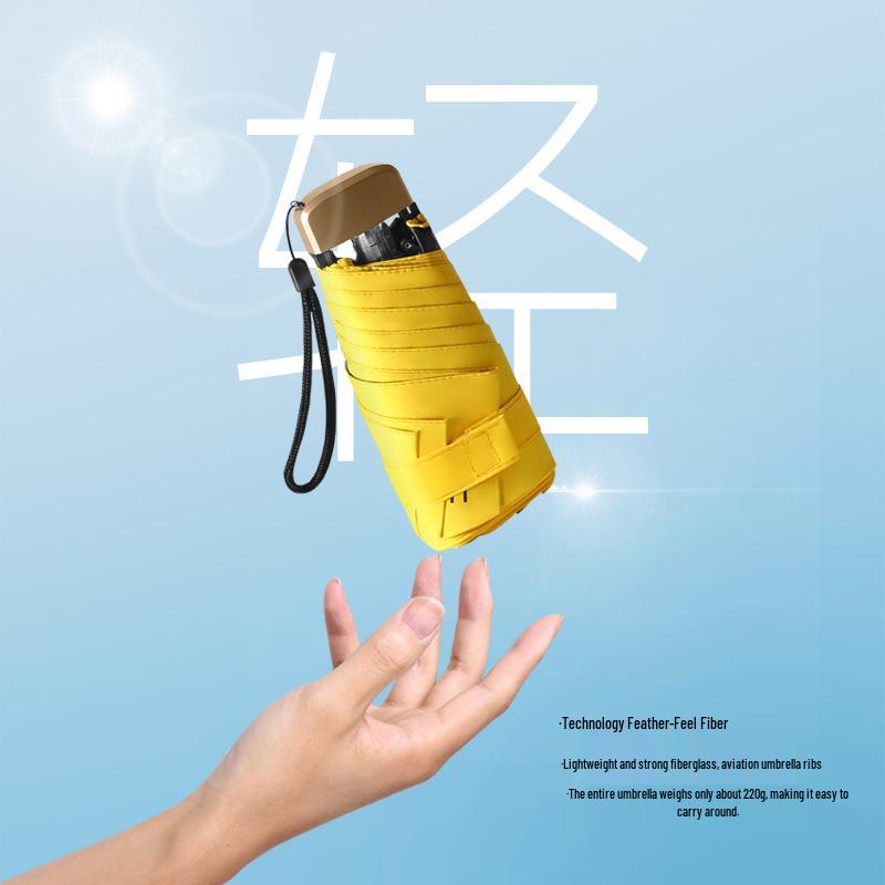 Compact Women's Five-Fold Sunshade Umbrella - Black Glue, UV Protection, for Sunny and Rainy Days, Customizable for Advertising