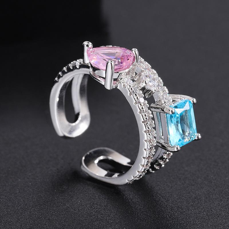 Цветное ювелирное кольцо с красным цирконием, темпераментное обручальное кольцо, ювелирные изделия, женское микробриллиантовое открытое кольцо, мода