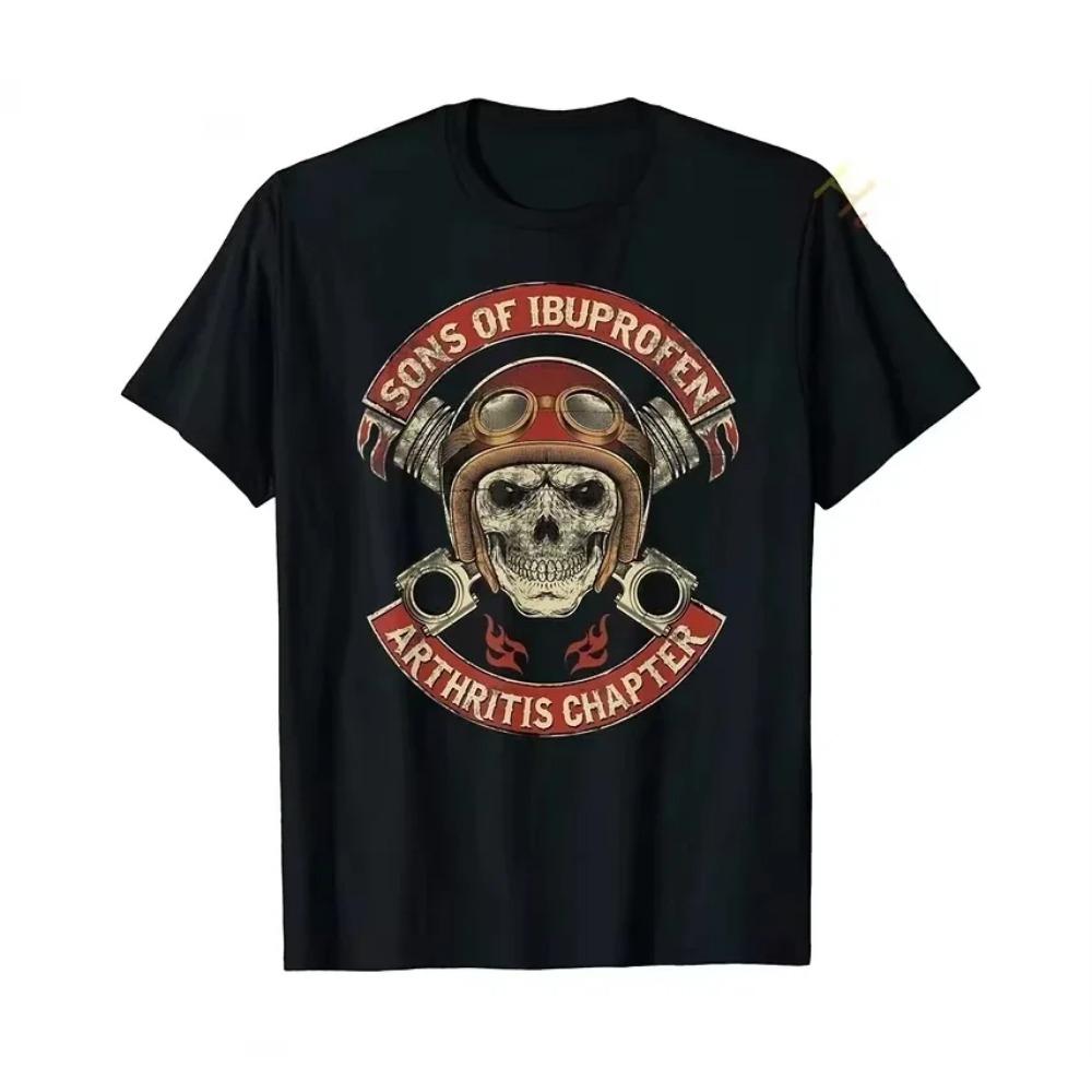 Футболка Streetwear Sons with Arthritis Ibuprofen Chapter Funny Biker Skull с черным винтажным рисунком для мужчин, готический топ Ropa Hombre