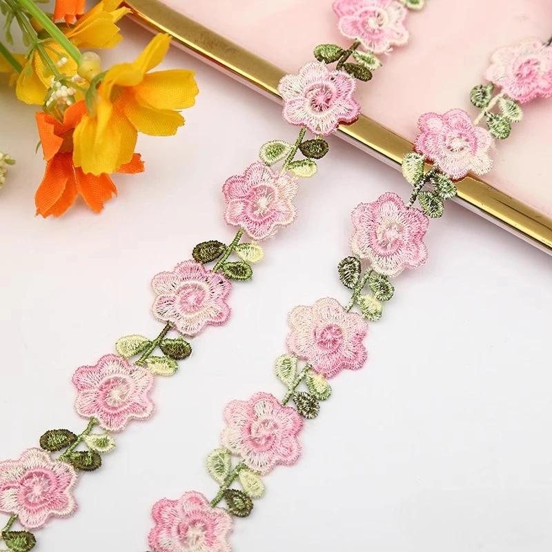 2CM Width Flower Lace Fabric Floral Embroidery Ribbon DIY Sewing Garment Applique Decor Accessories 2cm Lace Trim Crafts