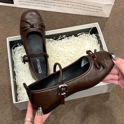 Женская обувь Мэри Джейн Женские балетки Повседневное платье Женские туфли-лодочки с бантом и ремешком на неглубокой застежке Мягкая подошва Уличные балетки