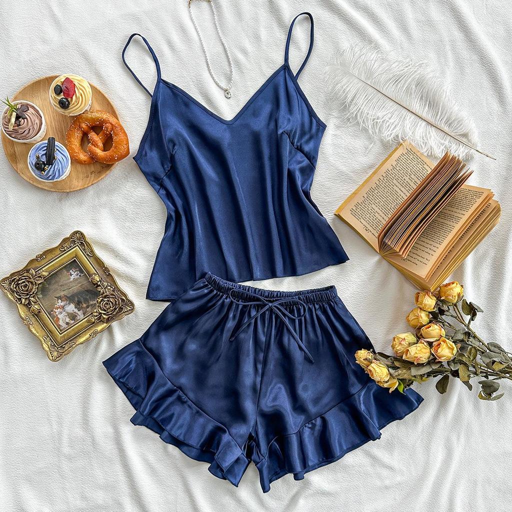 Женский комплект пижамы из искусственного шелка на тонких бретелях с открытой спиной - Повседневный, Модный, Сексуальный, для дома