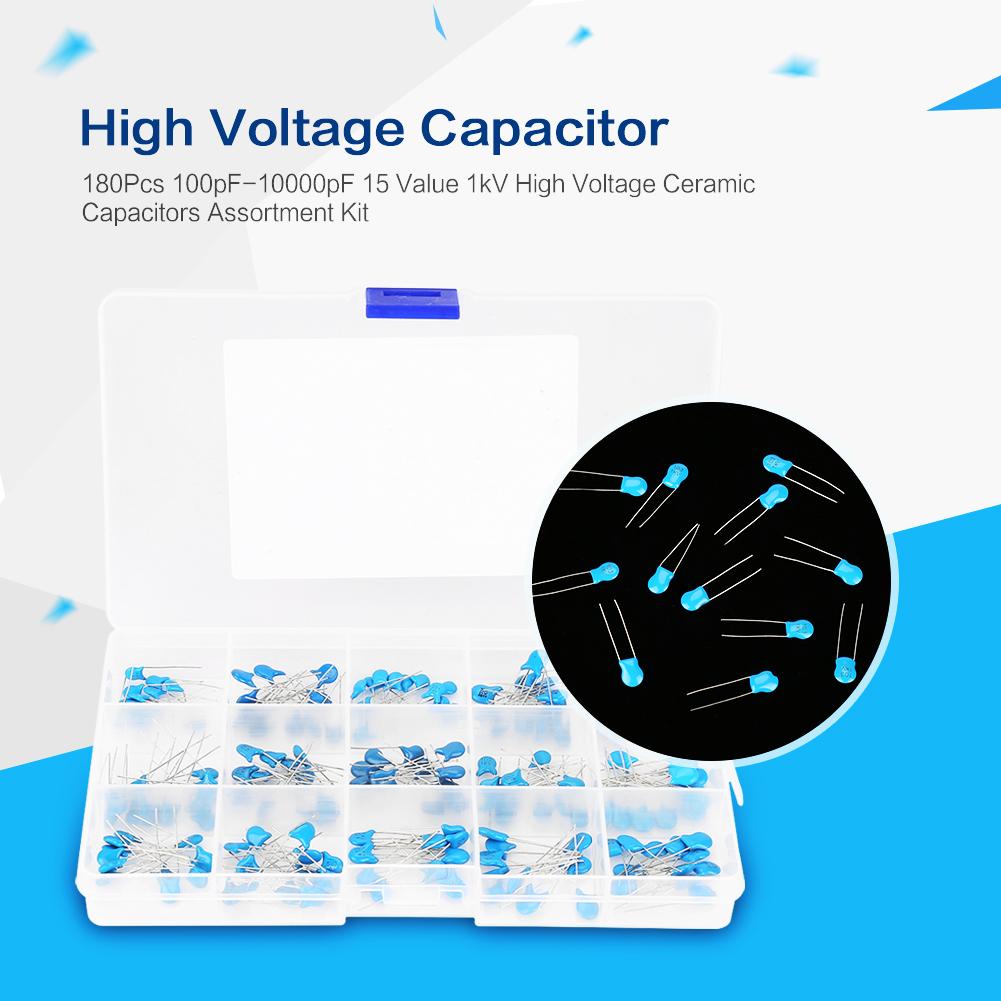 180 Pcs 100pF, 10000pF 15 Value 1kV Ceramic Capacitor Assortment Kit, Compact with Stable Capacitance, Great for Electronics Professionals or Enthusia