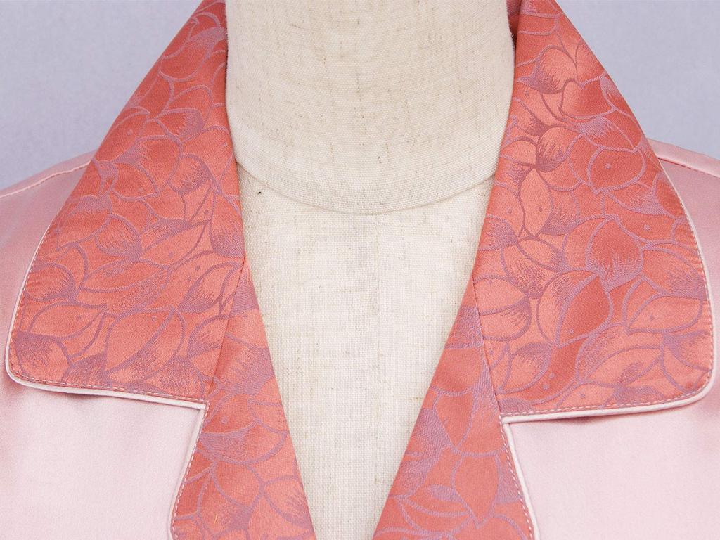 Silk Open Long Leaf Jacquard Top and Bottom XL Women's Pajamas, Front, Sleeves, 100% Silk, Thick, Pattern, Weave, Set,