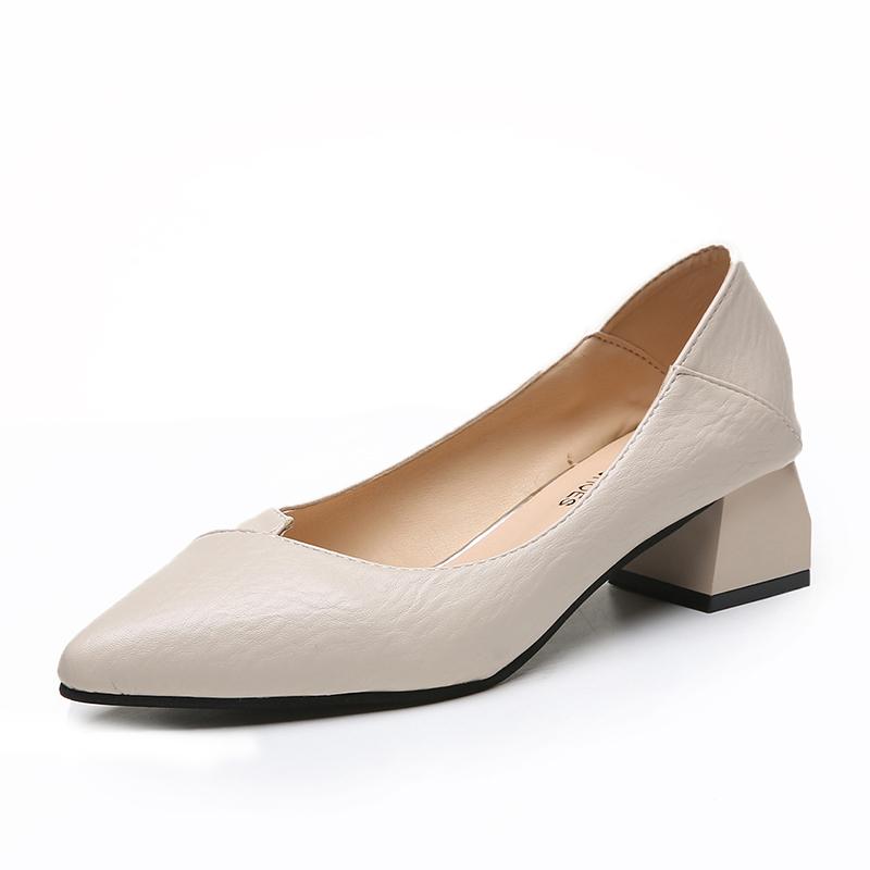 Модные туфли-лодочки Женская обувь на низком толстом каблуке с острым носком Женская обувь на платформе Мягкая кожаная обувь для офиса 2024