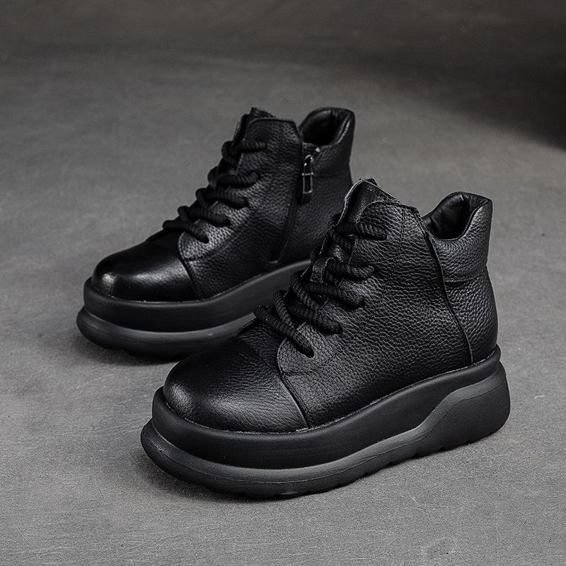 Fashion GKTINOO 2025 Autumn Winter Shoes Genuine Leather Ankle Motorcycle Boots for Women Thick Sole Women Ankle Boots Ladies Botas