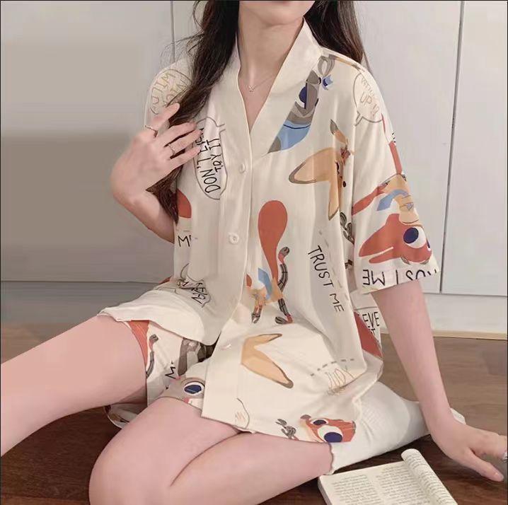 Кардиган с коротким рукавом, шорты, комплект пижамы для девочек, летнее кимоно, милый панда, можно носить как домашнюю одежду