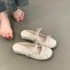 Inner Height Increase Flat Bottom Comfortable Casual Bag Head Sandals Bow Word with Satin Round Head Half Slippers Women's Shoes